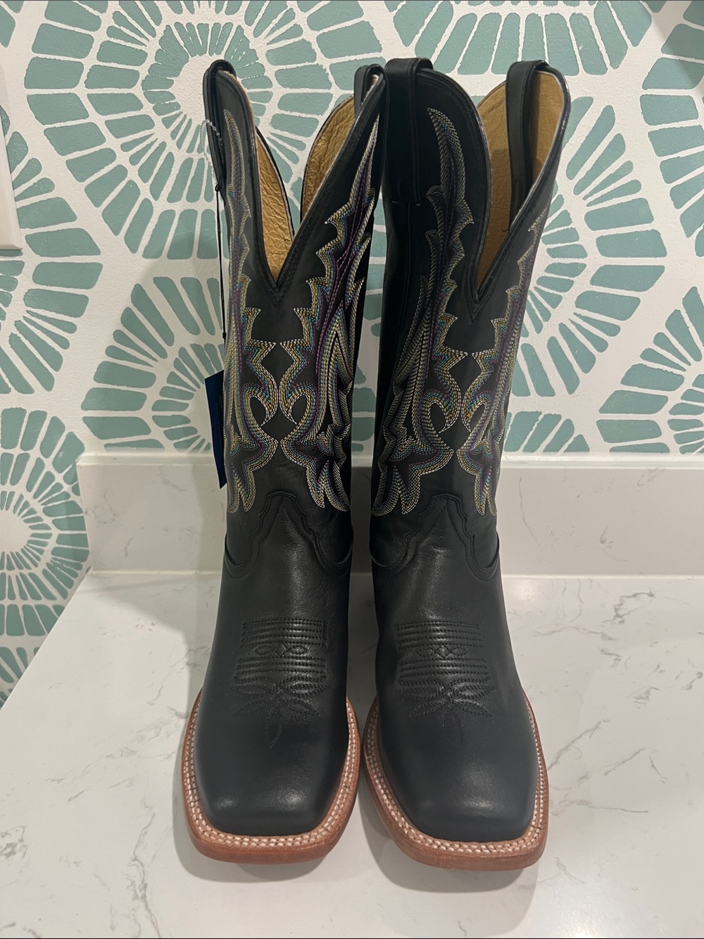 Tony Lama Black Western Boots with Multicolor Stitching